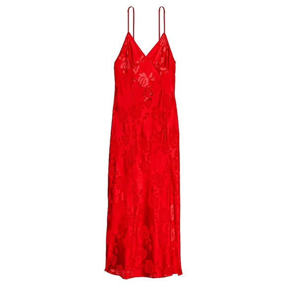 Victoria’s Secret Satin Slip Midi Dress Red Floral Burnout VS Archives - Picture 4 of 4